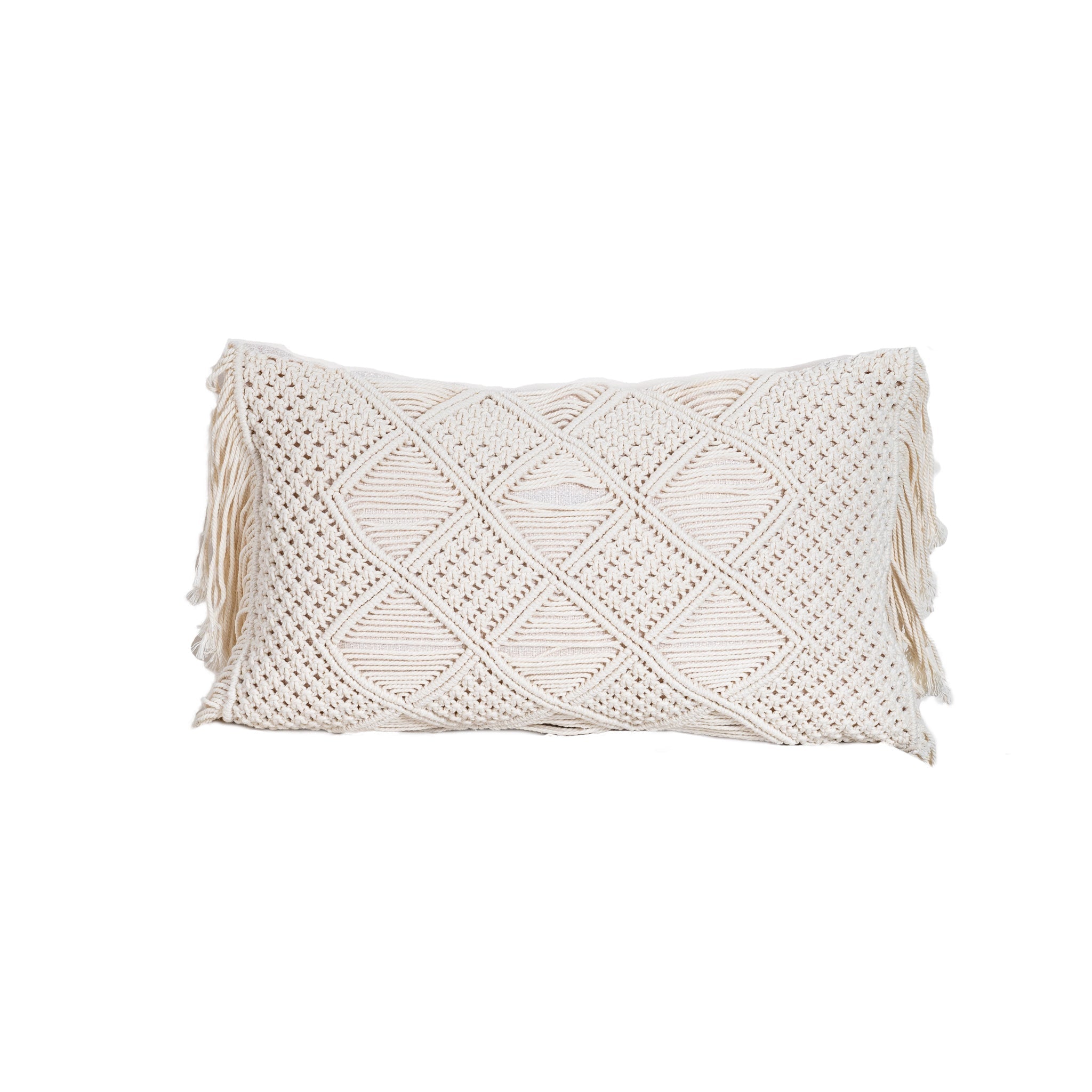 Fringed Macramé Cushion, 48x28cm