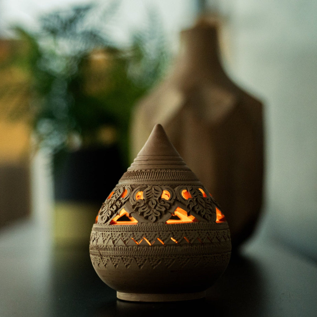 Teardrop Tealight Holder, Burnt Orange