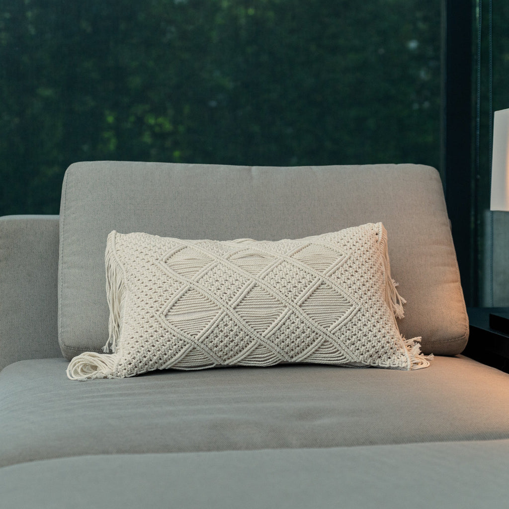 Fringed Macramé Cushion, 48x28cm