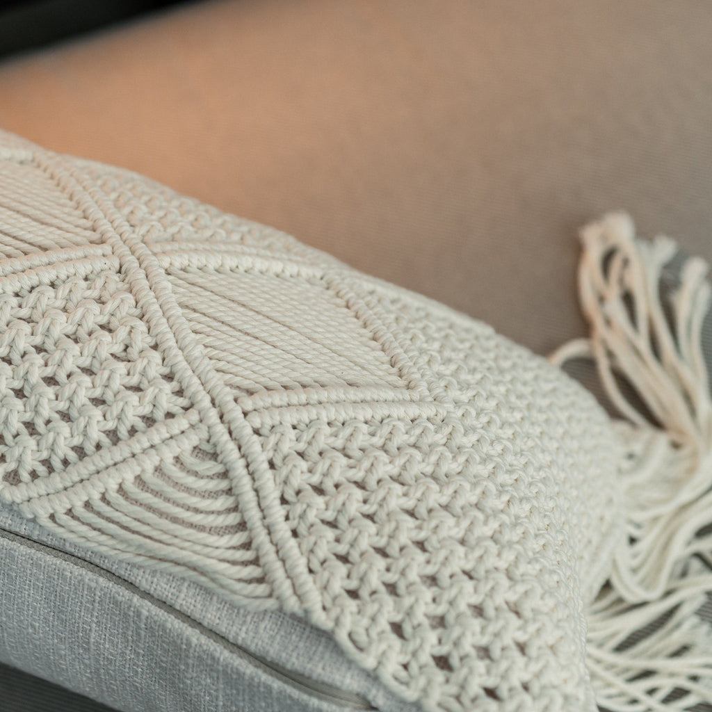 Fringed Macramé Cushion, 48x28cm