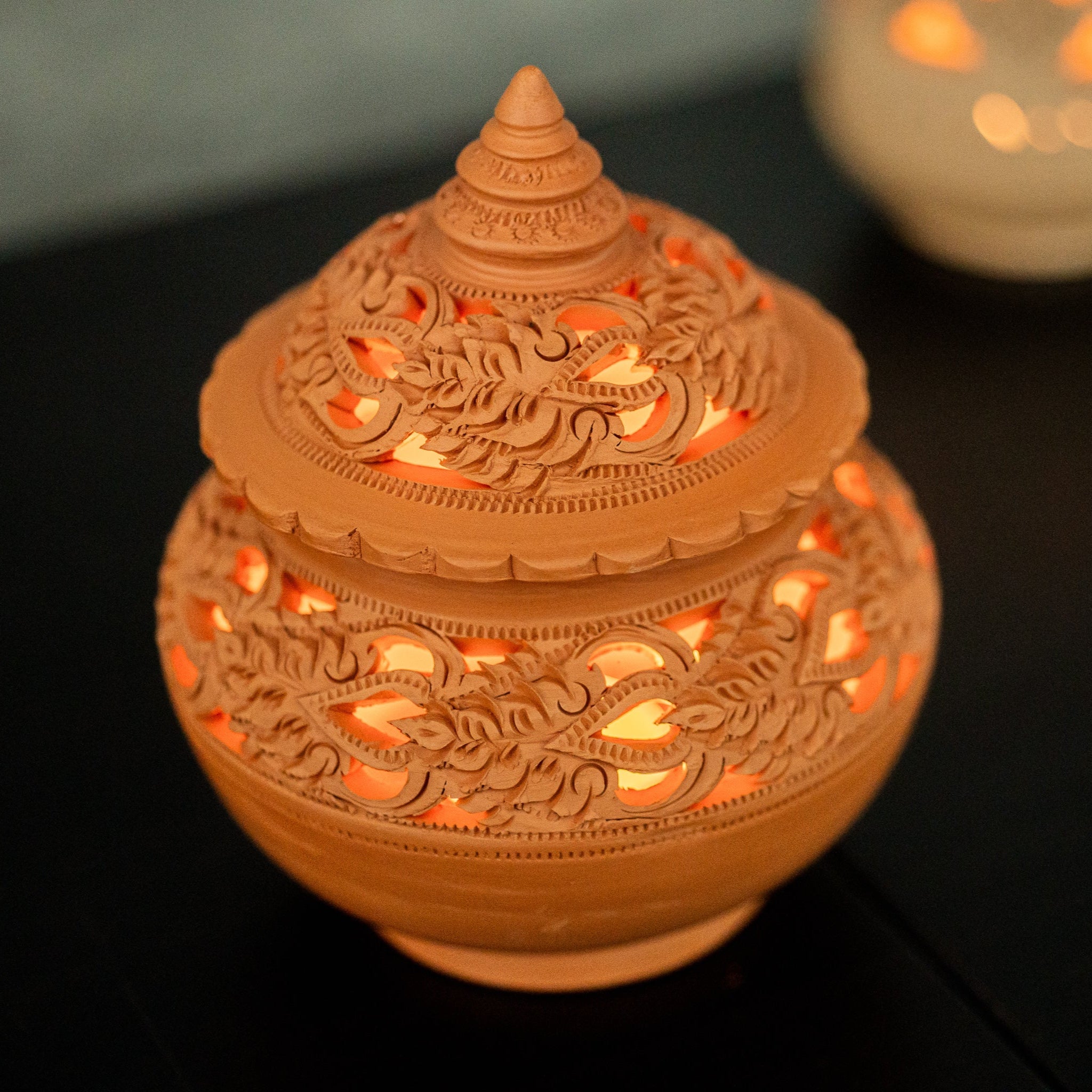 Burnt Orange Tealight Holder with Plate