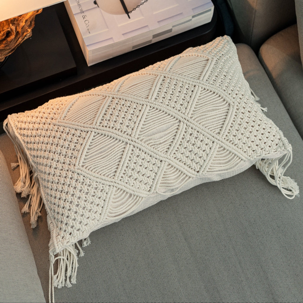 Fringed Macramé Cushion, 48x28cm