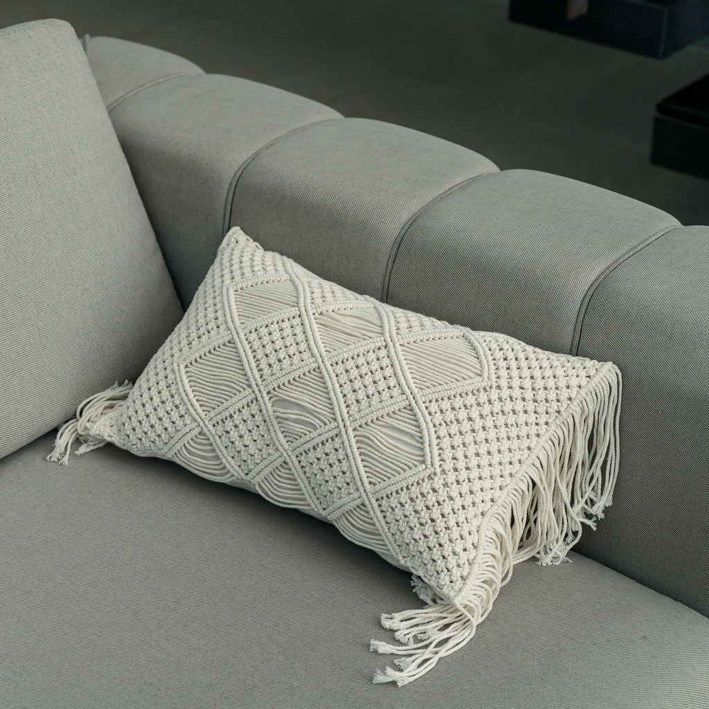 Fringed Macramé Cushion, 48x28cm
