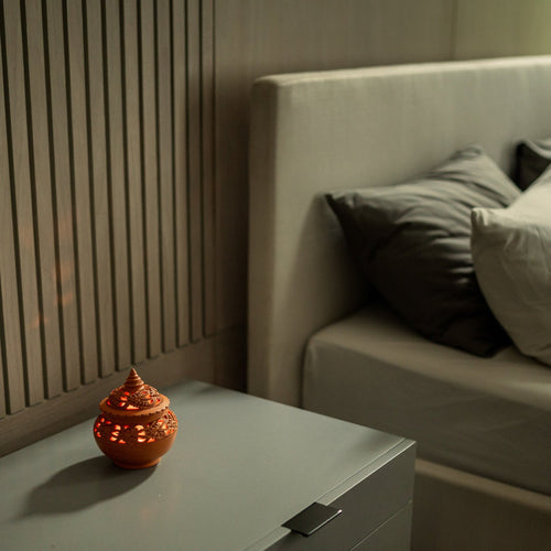 Burnt Orange Tealight Holder with Plate