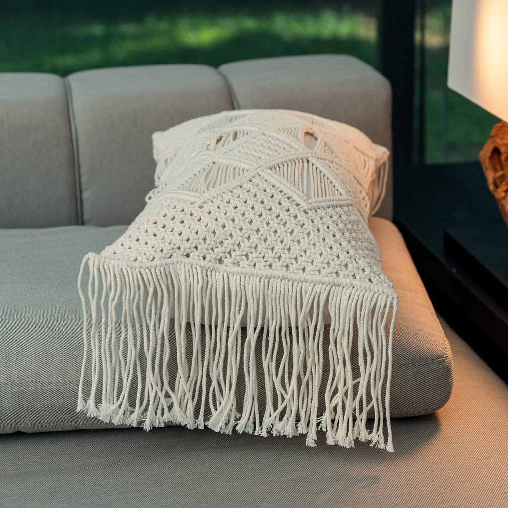 Fringed Macramé Cushion, 48x28cm